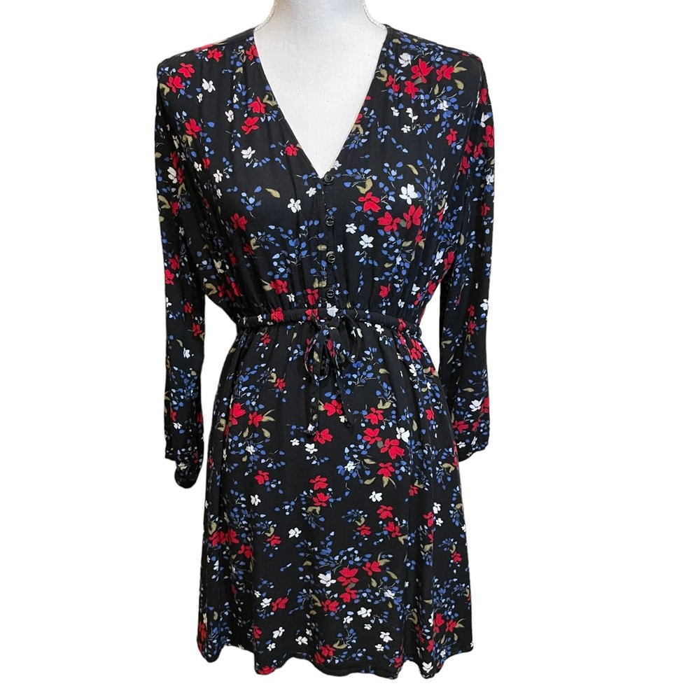 Gap Black Flowered Long Sleeved Peasant Dress.  Size S